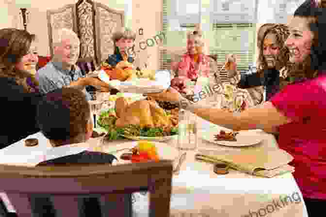 A Group Of People Sitting Around A Thanksgiving Table, Laughing And Eating. THANKSGIVING IN 24 HOURS (TRAVEL TALES 5)