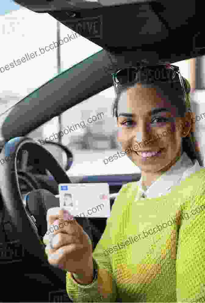 Image Of A Happy Woman Holding A Driver's License After Passing Her DMV Exam TEXAS DMV TEST MANUAL: Practice And Pass DMV Exams With Over 300 Questions And Answers