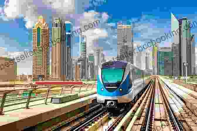 Modern And Efficient Dubai Metro Train Running On Elevated Tracks Against The Backdrop Of Skyscrapers Budget Travel In Dubai The Shining Gem Of Arabian Desert (Travelogue)